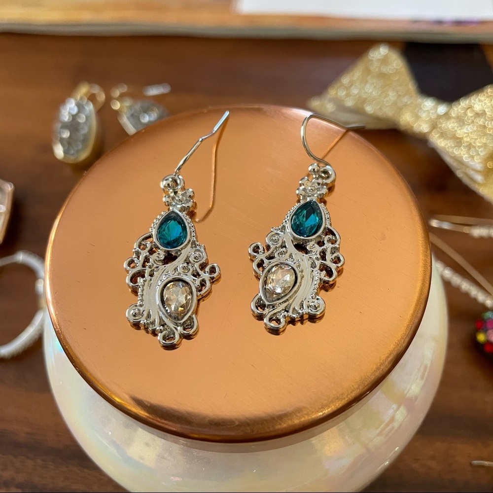 Silver & Champagne with Turquoise Crystal Earrings